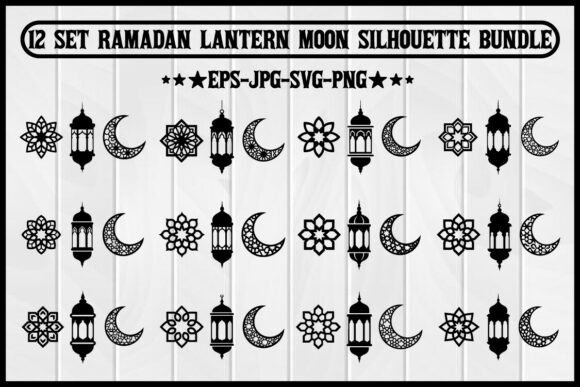12 Set Ramadan Lantern Moon Silhouette