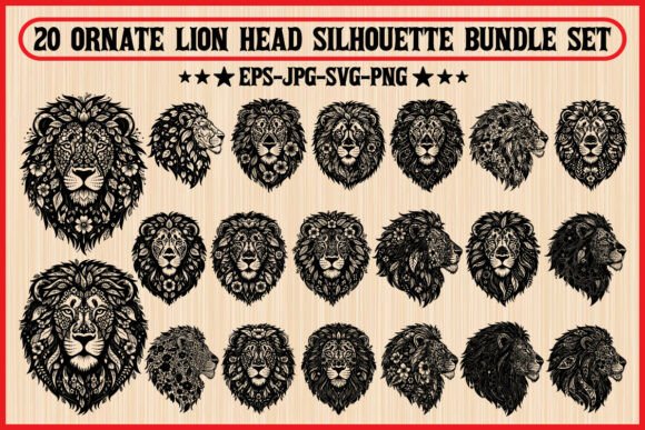 20 Ornate Lion Head Silhouette Bundle: Graphics & Illustrations