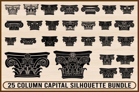 25 Classic Column Capital Silhouette Set: Graphics & Illustrations