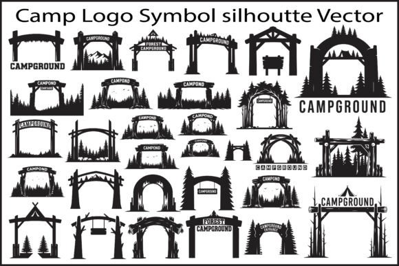Campground Entrance Logo Silhouettes: Graphics & Illustrations