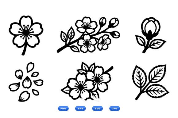 Cherry Blossom Clipart Set: Graphics & Illustrations for Elegant Publishing