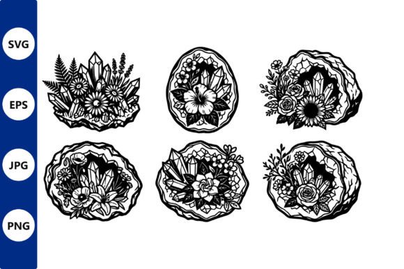 Crystal Bouquet Rock Ornament Line Art: Graphics & Illustrations