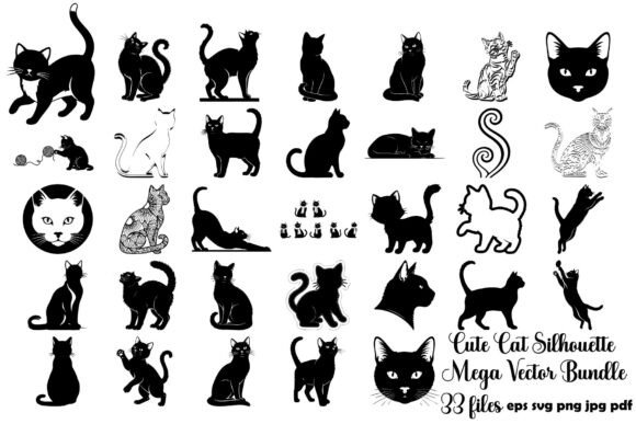 Cute Cat Silhouette Mega Vector Bundle