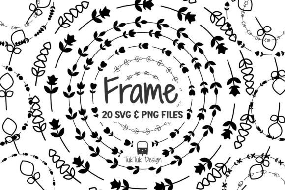 Delicate Hand Drawn Floral Circle Frame: Graphics & Decorative Elements