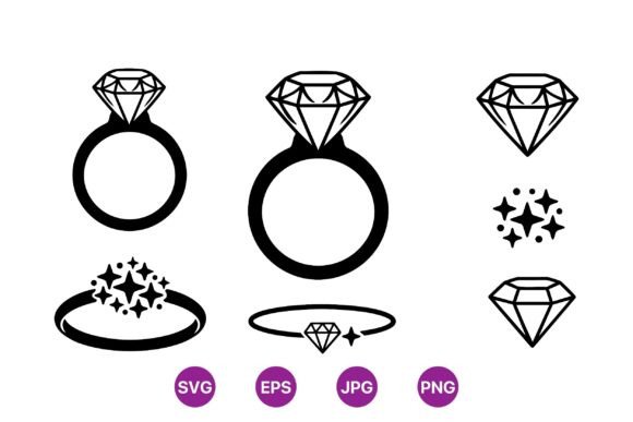 Elegant Diamond Ring Icons: Graphics & Illustrations for Wedding Brands
