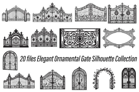 Elegant Ornamental Gate Silhouette: Vintage Graphics & Illustrations