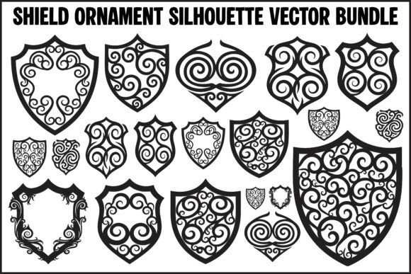 Elegant Shield Ornament Silhouette Ser Graphics & Illustrations