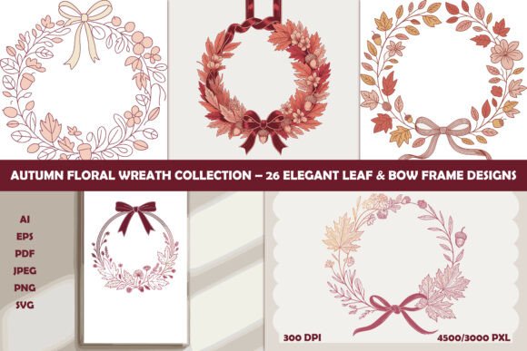 Fall Leaf Wreath Frame Bundle: Graphics & Illustrations