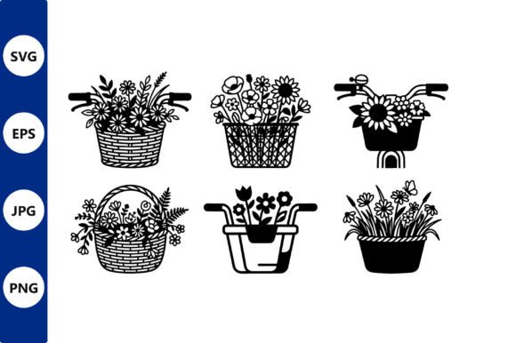 Floral Basket Silhouettes on Bikes: Illustrations & Graphics
