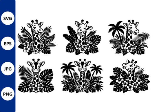 Giraffes in Tropical Foliage Vector