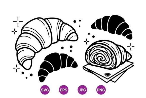 Hand Drawn Croissant Clipart Set: Graphics & Illustrations