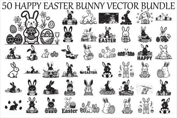 Happy Easter Bunny Vector Bundle: Graphics & Illustrations