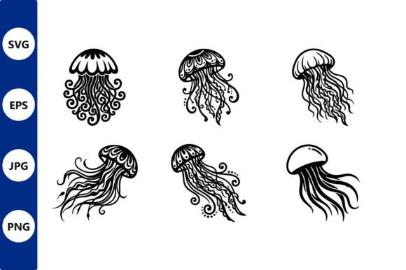 Jellyfish Line Art Black and White: Editorial Graphics & Illustrations