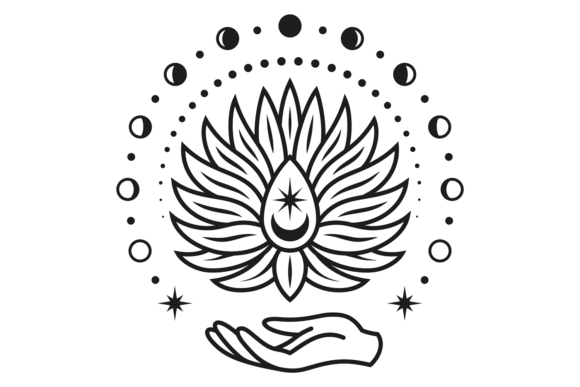 Lunar Flower Drawing Graphics: Moon Phase Illustrations