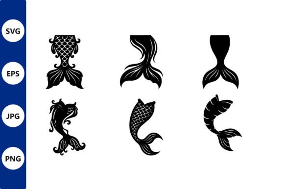 Mermaid Tails Silhouettes in Vector: Graphics & Illustrations