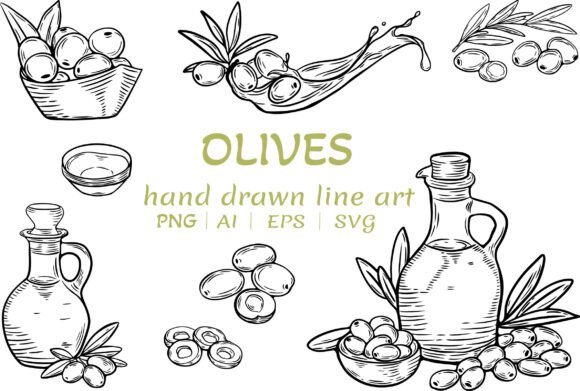 Olives Line Art Bundle – Hand Drawn Oliv