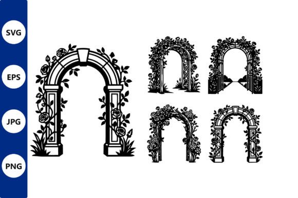 Ornate Garden Arch Vector Silhouettes: Graphics & Illustrations for Local Branding