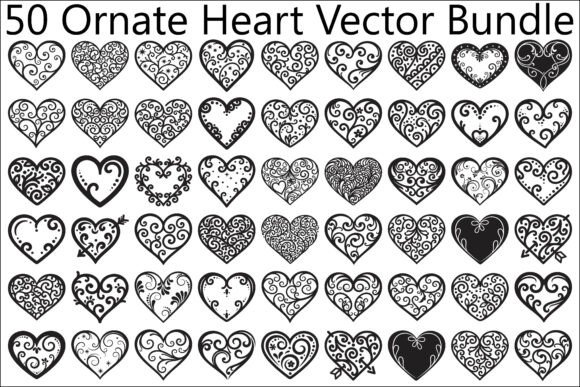 Ornate Heart Vector Bundle: Graphics & Illustrations for Sellers