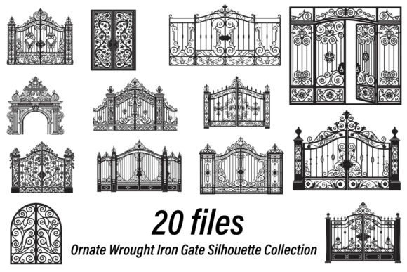 Ornate Wrought Iron Gate Silhouette Graphics & Illustrations