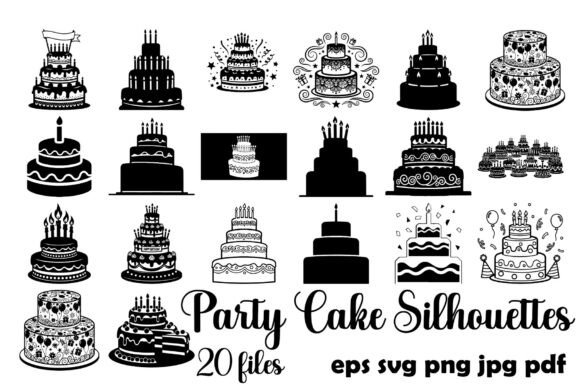 Party Cake Silhouettes Vector Bundle: Graphics & Illustrations