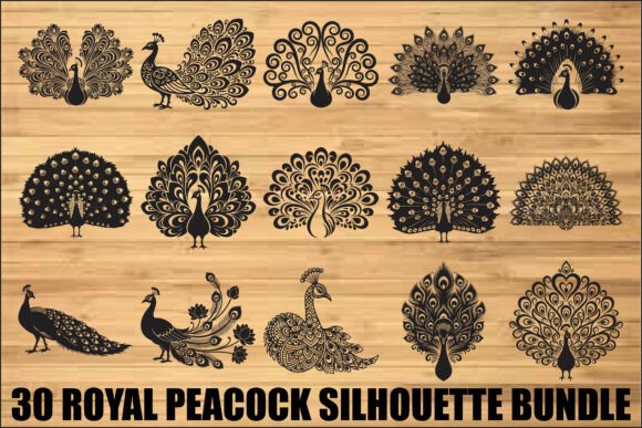 Royal Peacock Silhouette SVG Bundle: Graphics & Illustrations