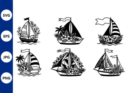 Sailboat Floral Vector Illustration: Graphics & Illustrations