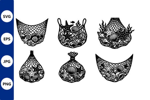 Seashell Baskets Black and White Graphics & Illustrations