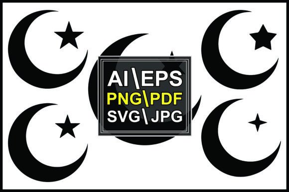 Silhouette Crescent Moons and Stars