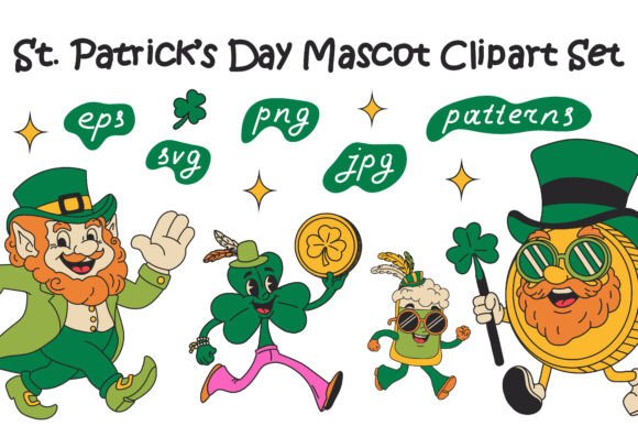 St. Patrick’s Day Mascot Clipart Set: Graphics & Illustrations